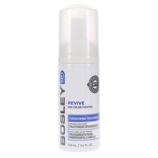 A bottle of  foam for scalp application. Bosley MD BosRevive Revive Thickening Treatment for men – volumizing hair care from Urban City Barbershop, San Antonio TX
