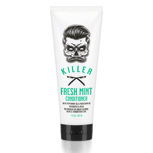 KILLER Fresh Mint Conditioner – refreshing men's hair care from Urban City Barbershop, San Antonio TX. Men's Peppermint Conditioner – KILLER Fresh Mint | Urban City Barbershop. Revitalize your scalp with KILLER Fresh Mint Conditioner. Peppermint oil, ProVitamin B5 & botanicals for moisturized, shiny hair. Paraben-free. Shop at Urban City Barbershop in San Antonio.

